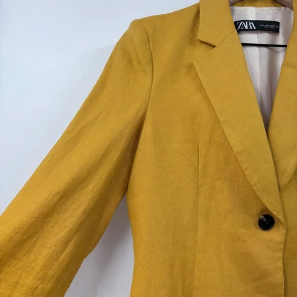 ZARA Women’s Yellow Linen Blazer Pant Set - Picture 3 of 16